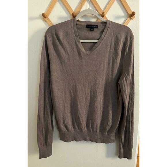 Banana Republic Sweater Men's Medium Silk Cashmere Blend Brown V Neck Pullover - Picture 2 of 8